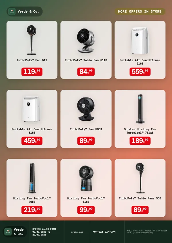 A4 catalogue generated by Liflio: fans and air conditioners with their prices