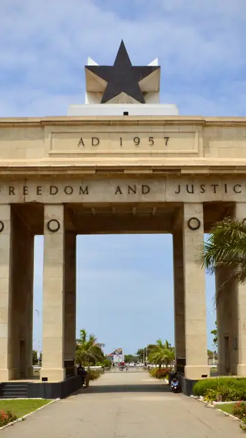 Instagram story for Accra: the Black Star Gate in the sun, with the same SPF 50