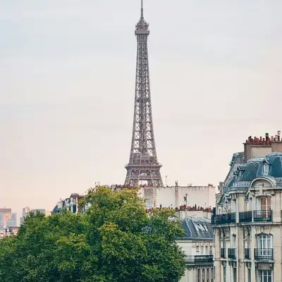 Instagram post for Paris: the Eiffel Tower above the rooftops